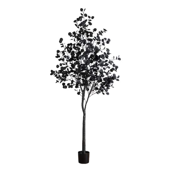 8ft. Pre-Lit Artificial Halloween Black Eucalyptus Tree with 540 Orange & Purple LED Lights